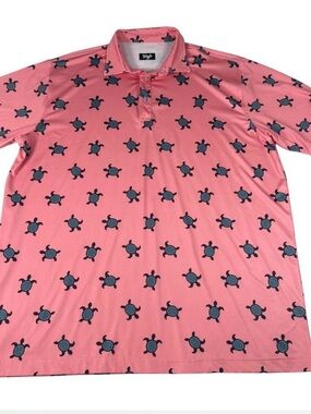 Waggle Pink/ Coral Turtle Print Polo Shirt size medium